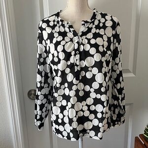 Talbots Petite Monochrome Circle Bubbles Print Popover Blouse Cotton ( India)